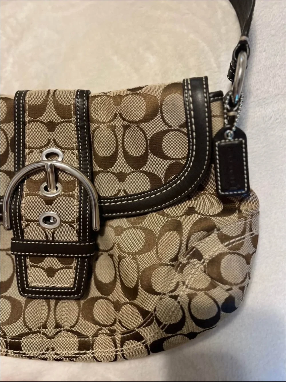 Coach Vintage SoHo Brown & Tan Signature Canvas Shoulder Bag with Buckle Wallet